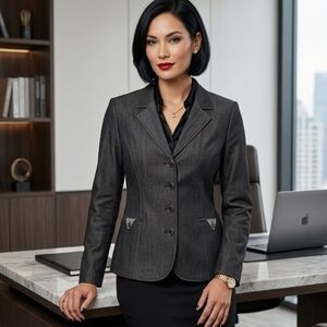 EMOTIONS Charcoal Blazer Lined with Shoulder Pads Modern Workwear Jacket Size 13